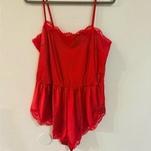 Victoria's Secret Red Lace Trim Chemise romper one piece new with tags size xl